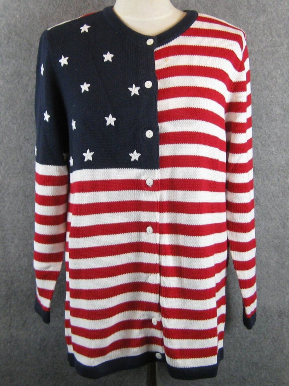 Quacker Factory Cardigan Sz M Stars & Stripes